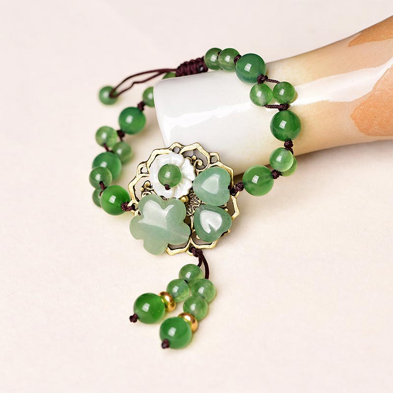 Wear FengShui Natural Green Jade Luck Dangling Flower Bracelet