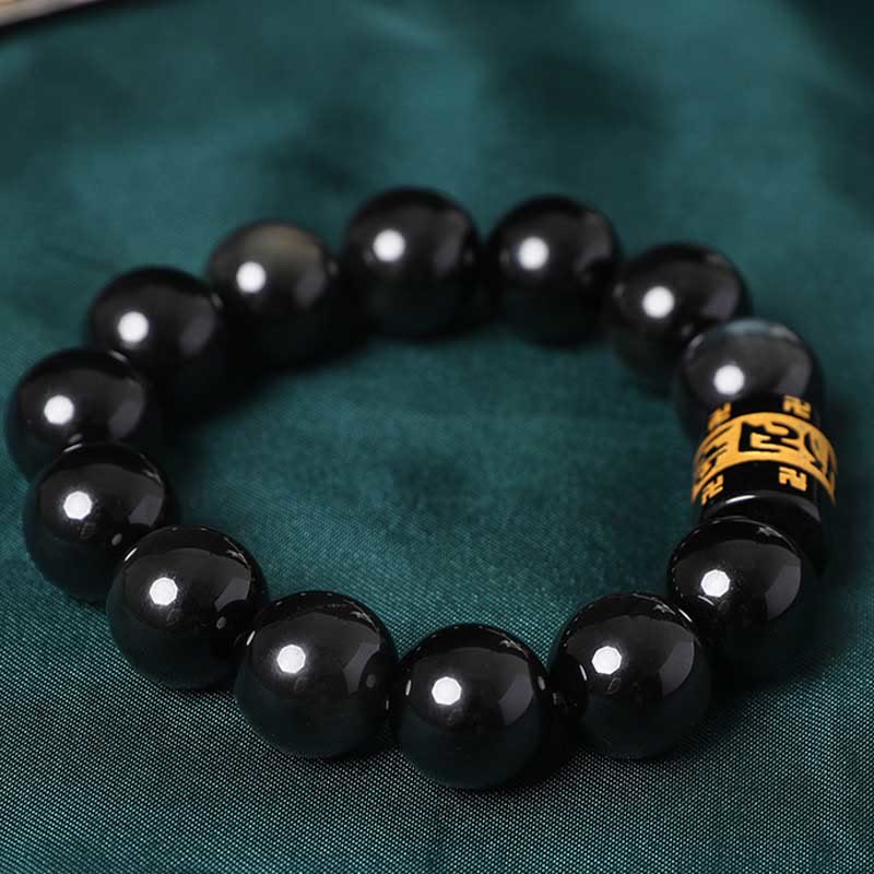 Wear FengShui Rainbow Obsidian Om Mani Padme Hum Swastika Positive Bracelet