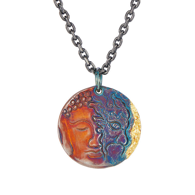 Wear FengShui 999 Sterling Silver 24K Gold Half Demon Half Buddha Compassion Necklace Pendant