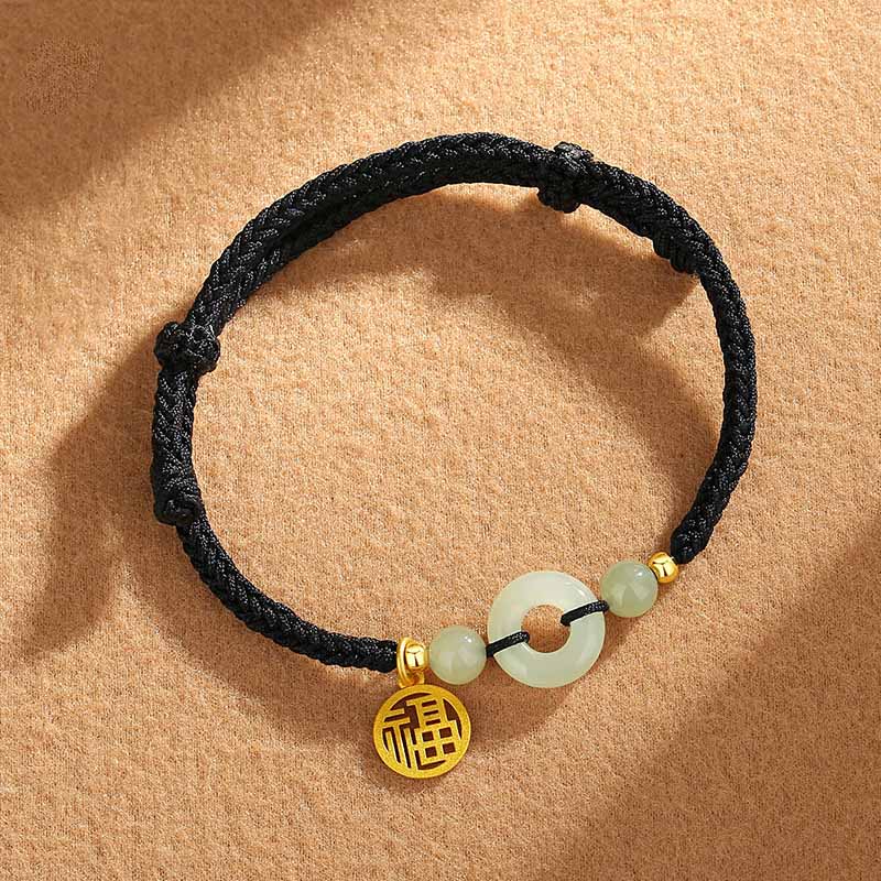 Wear FengShui 925 Sterling Silver Hetian Jade Peace Buckle Fu Character Charm Abundance Bracelet