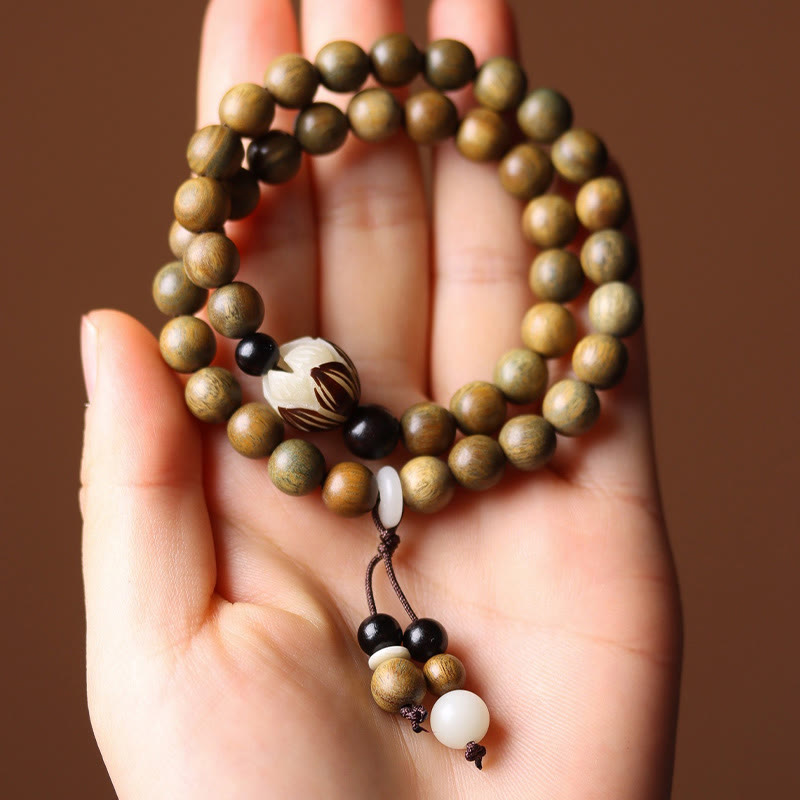 Wear FengShui Green Sandalwood Bodhi Seed Lotus Soothing Double Wrap Bracelet