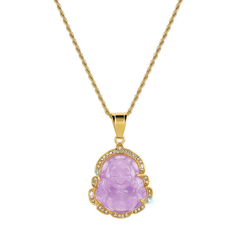 Wear FengShui 18K Gold Filled Laughing Buddha Jade Luck Necklace Chain Pendant