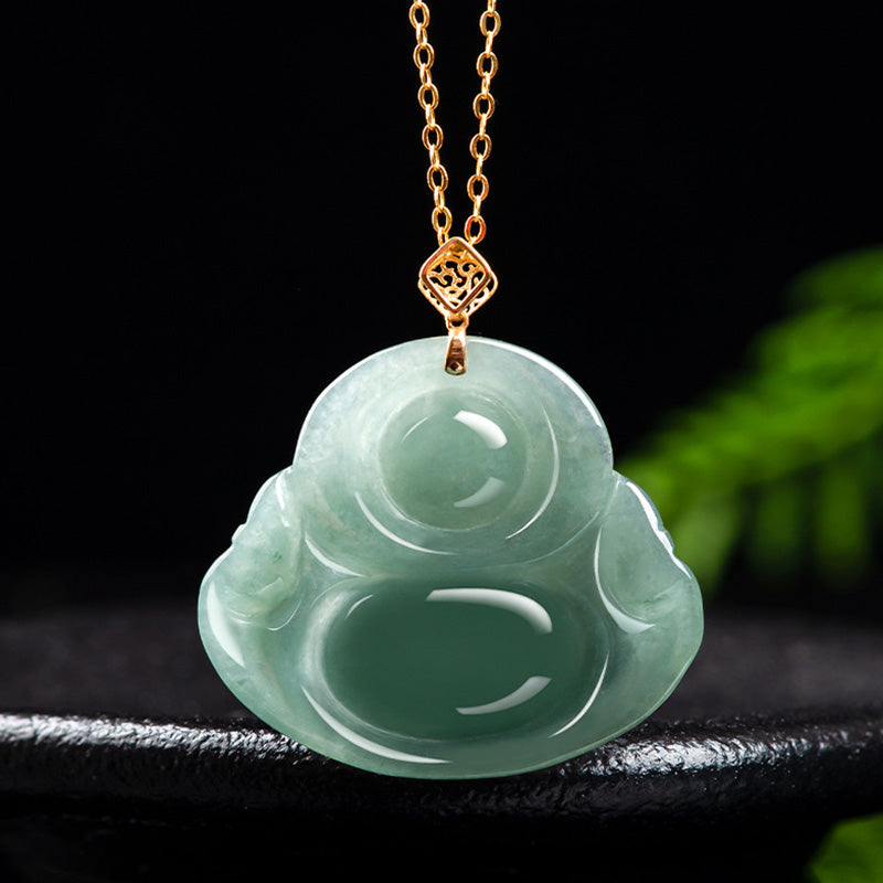 Wear FengShui Laughing Buddha Natural Jade Prosperity Abundance Necklace Pendant