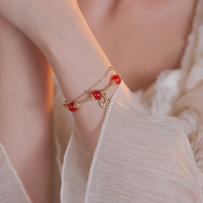Wear FengShui Red Agate Fu Character Charm Self-acceptance Bracelet