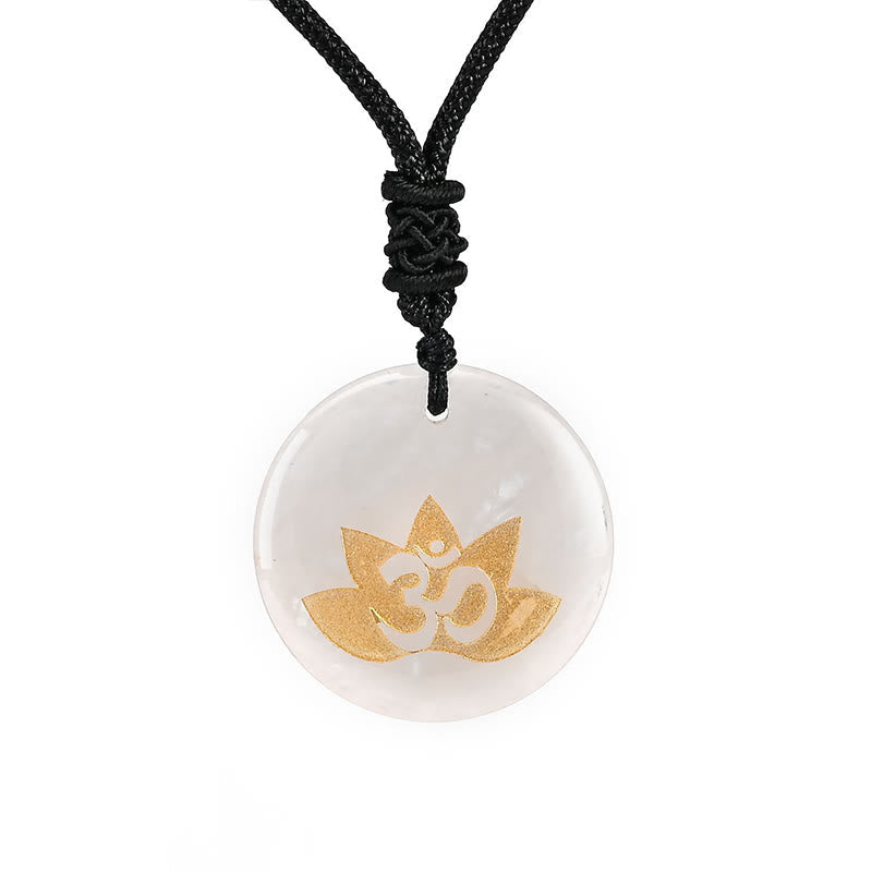 Wear FengShui OM Lotus Symbol Various Crystal Amethyst Tiger Eye Healing Necklace Pendant