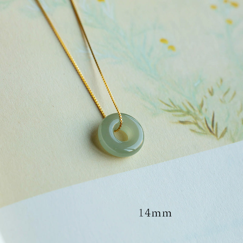 Wear FengShui Natural Round Jade Peace Buckle Luck Abundance Necklace Pendant