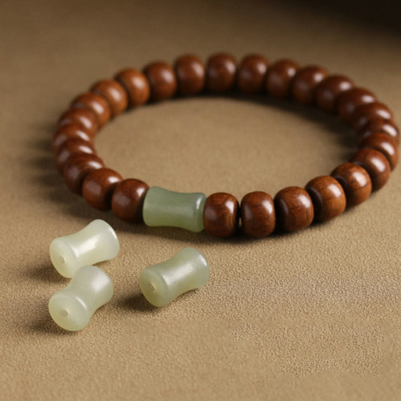 Wear FengShui Natural Abelia Biflora Wood Hetian Jade Bamboo Bead Warding Off Evil Spirits Bracelet