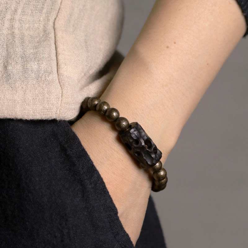 Wear FengShui Tibet Ebony Wood Copper Peace Balance Beaded Bracelet