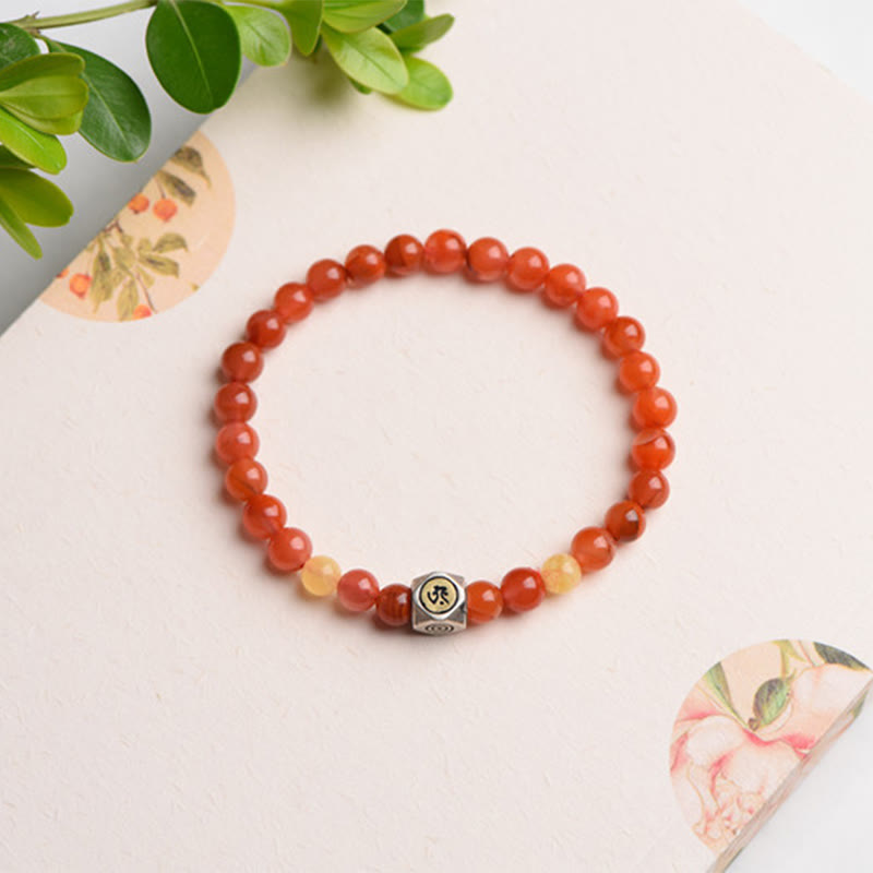 Wear FengShui 925 Sterling Silver Chinese Zodiac Natal Buddha Amulet Red Agate Amber Self-acceptance Bracelet