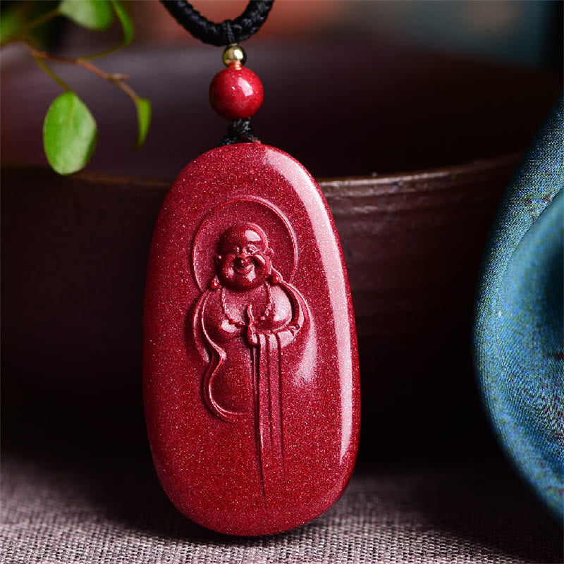 Wear FengShui Laughing Buddha Yin Yang Chinese Zodiac Gourd Natural Cinnabar Blessing Necklace Pendant
