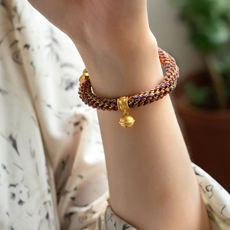 Wear FengShui 925 Sterling Silver Chinese Zodiac Natal Buddha Om Mani Padme Hum Luck Bell Braided String Bracelet