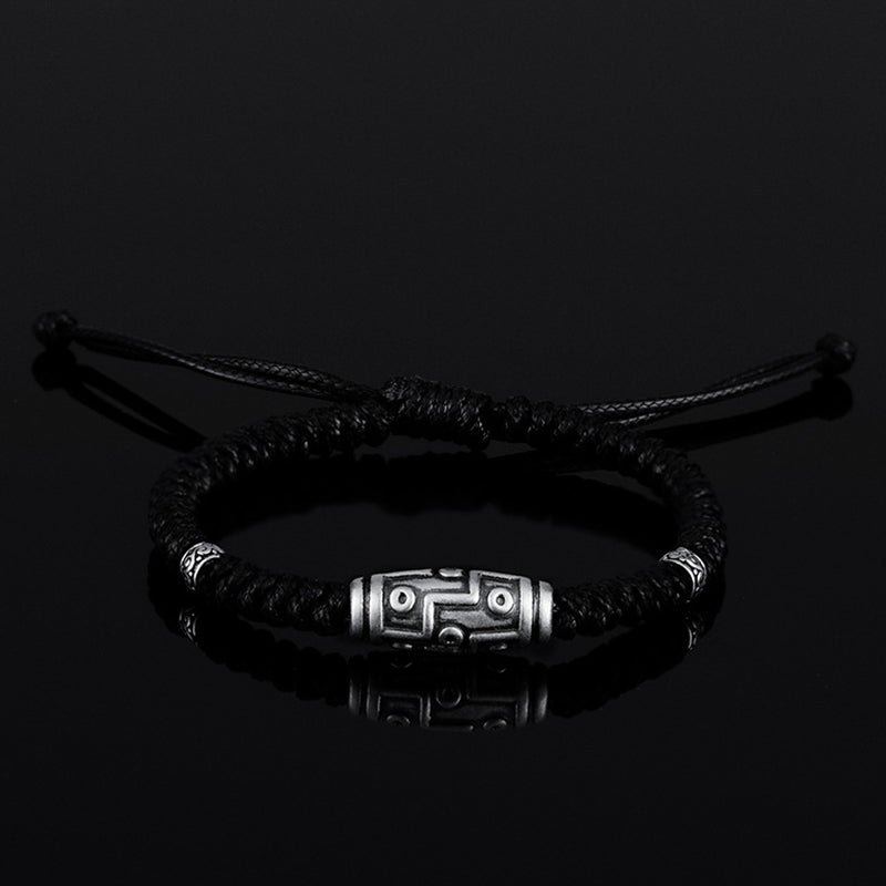 Wear FengShui 999 Sterling Silver Nine-Eye Dzi Bead Pattern Blessing Rope Bracelet