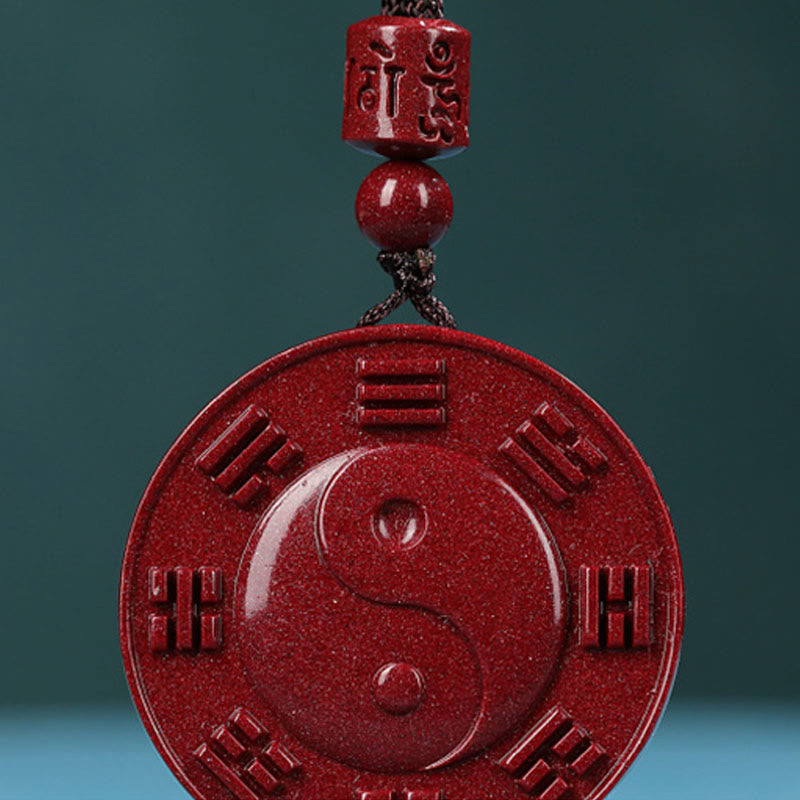 Wear FengShui Cinnabar Yin Yang Bagua Blessing Necklace Pendant