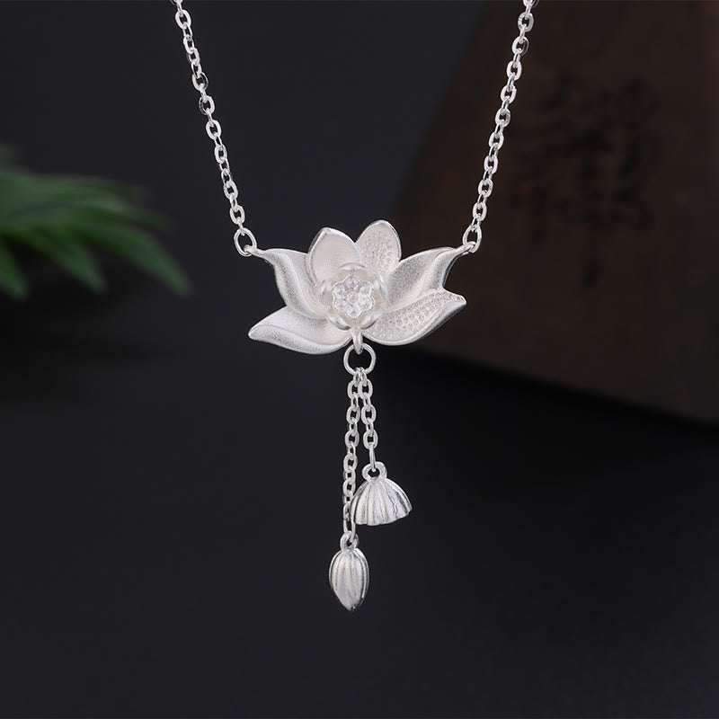 Wear FengShui 999 Sterling Silver Lotus Flower Pod Carved Enlightenment Necklace Pendant