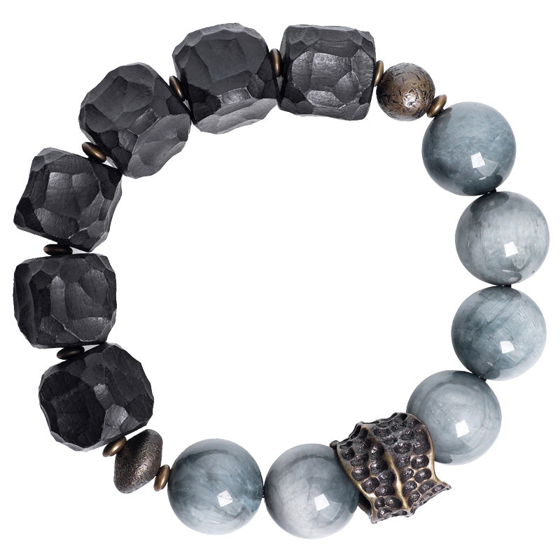 Wear FengShui Eagle's Eye Stone Ebony Wood Copper Confidence Couple Bracelet