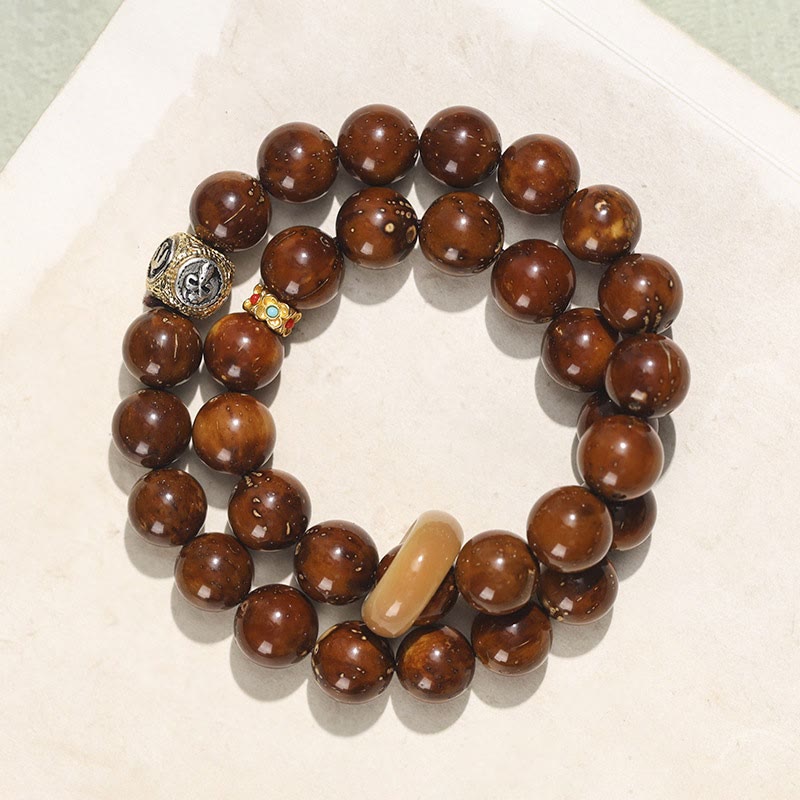 Wear FengShui Tibetan Natural Purple Gold Rat Bodhi Seed Wealth Double Wrap Bracelet