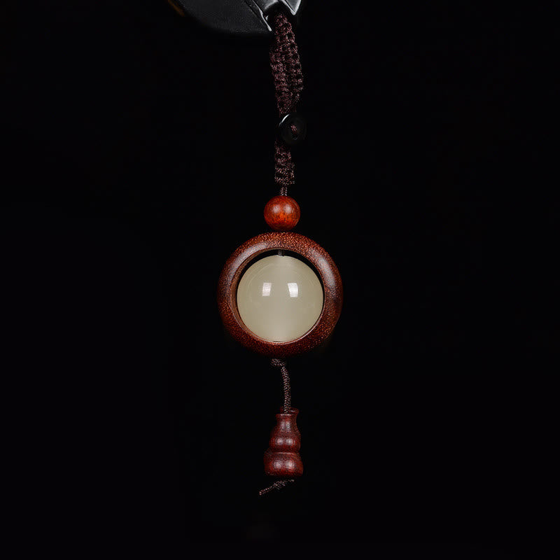 Wear FengShui Red Sandalwood Ebony Wood Green Sandalwood Luminous Lucky Bead Gourd Peace Key Chain