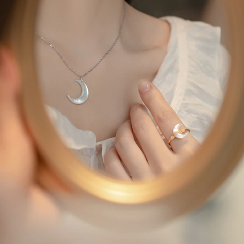 Wear FengShui Natural Tridacna Stone Moon 14K Gold Blessing Ring