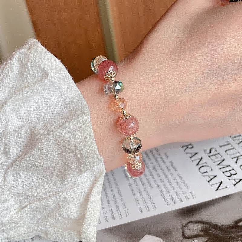 Wear FengShui Natural Strawberry Quartz Colorful Crystal Positive Bracelet