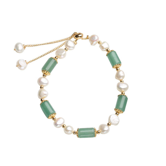 Wear FengShui Green Aventurine Pearl Pink Crystal Bead Luck Bracelet