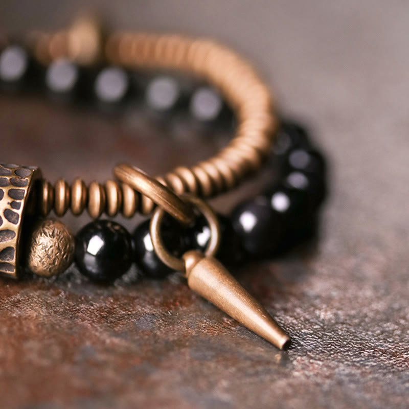 Wear FengShui Rainbow Obsidian Copper Inner Peace Healing Double Layer Bracelet