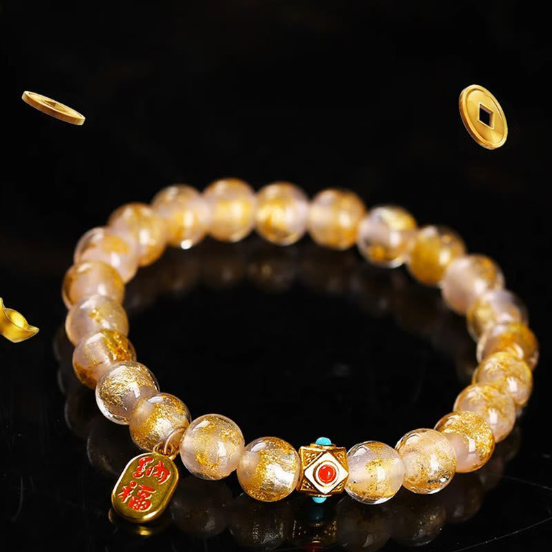 Wear FengShui Tibetan Incense Ash Liuli Glass Bead Lucky Fortune Fu Character Charm Bracelet