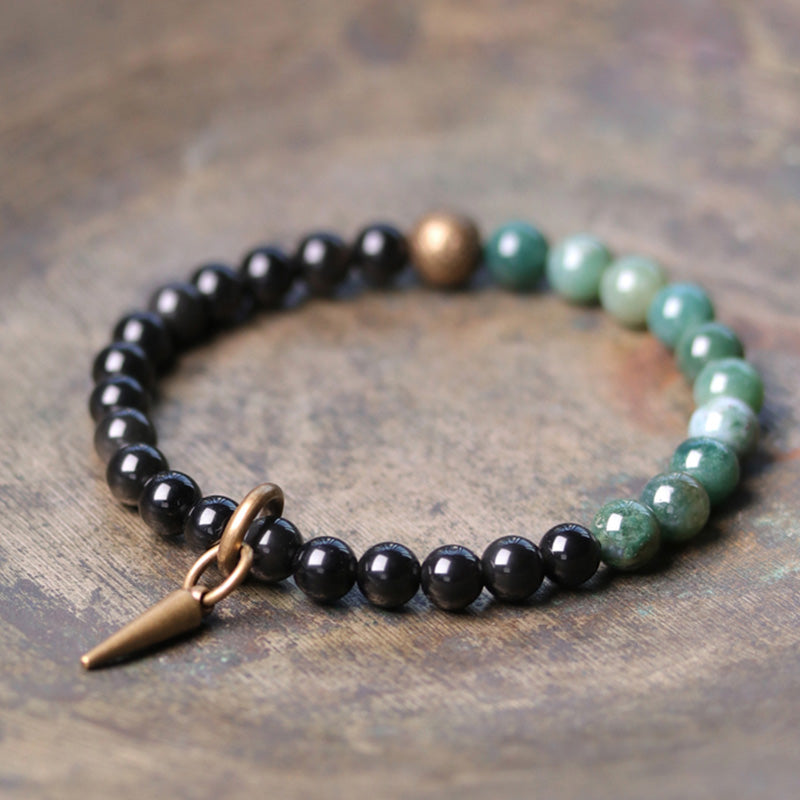 Wear FengShui Black Obsidian Sodalite Crystal Copper Strength Couple Bracelet