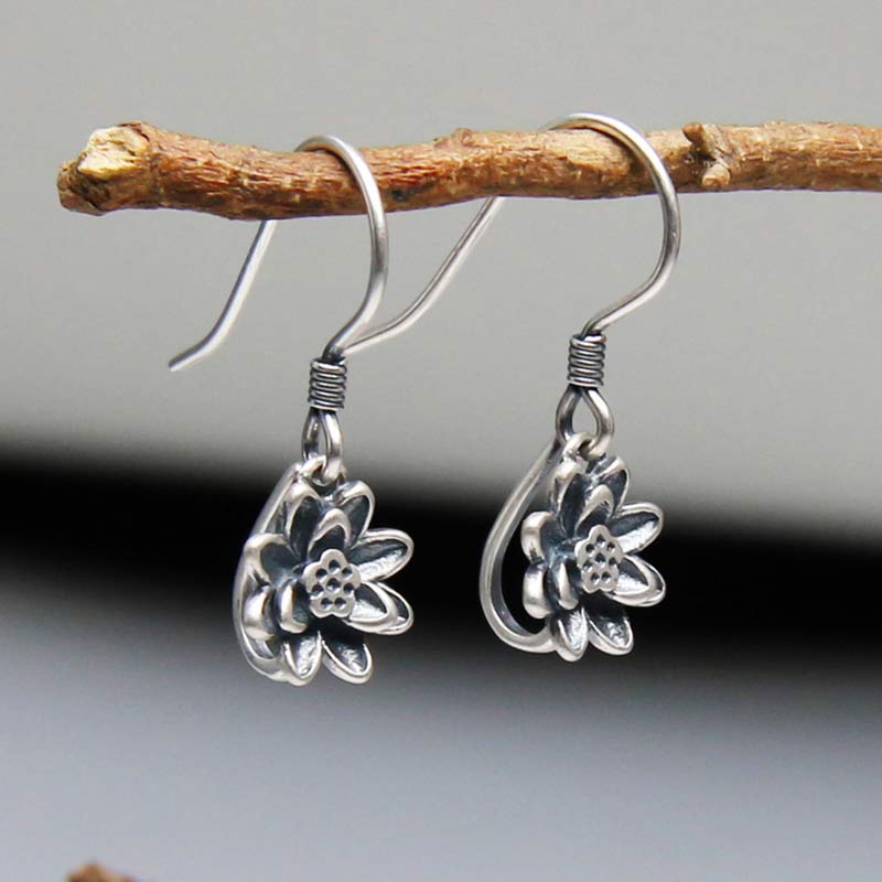 Wear FengShui 925 Sterling Silver Lotus Flower Enlightenment Earrings