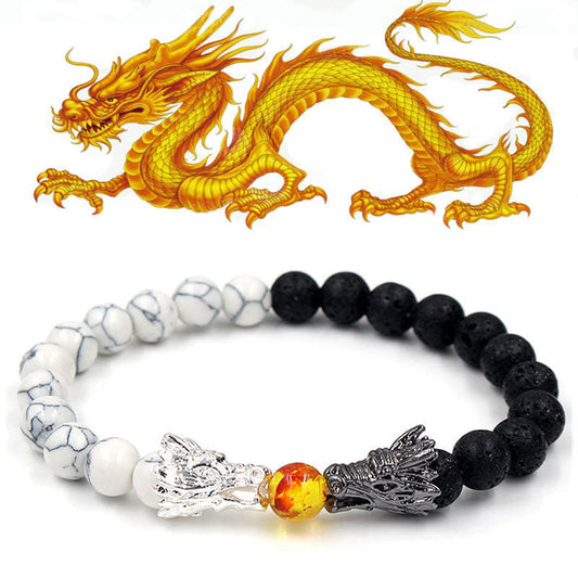 Wear FengShui White Turquoise Lava Rock Dragon Blessing Beaded Bracelet