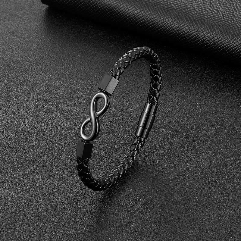 Wear FengShui Endless Knot Titanium Steel Infinity Leather Weave Balance Bracelet