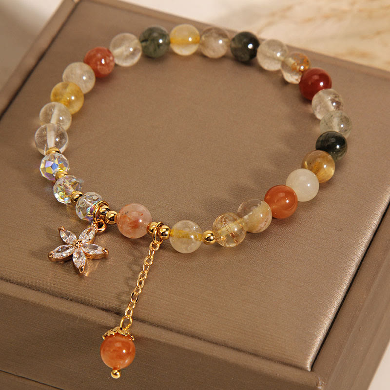 Wear FengShui Multicolored Rutilated Quartz Auspiciousness Zircon Flower Bracelet