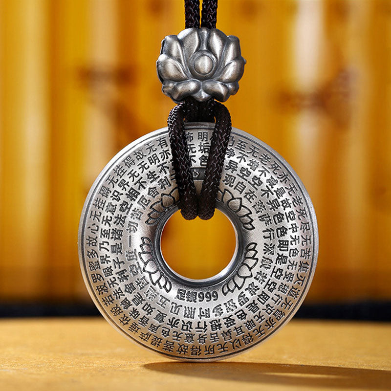 Wear FengShui 999 Sterling Silver Heart Sutra Lotus Peace Buckle Necklace Pendant