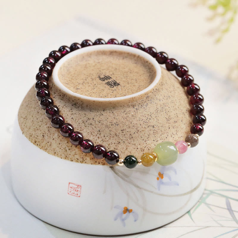 Wear FengShui Natural Garnet Hetian Jade Tourmaline Bead Passion Bracelet