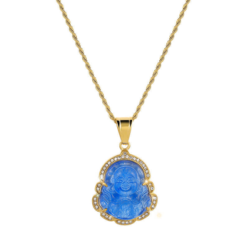 Wear FengShui 18K Gold Filled Laughing Buddha Jade Luck Necklace Chain Pendant