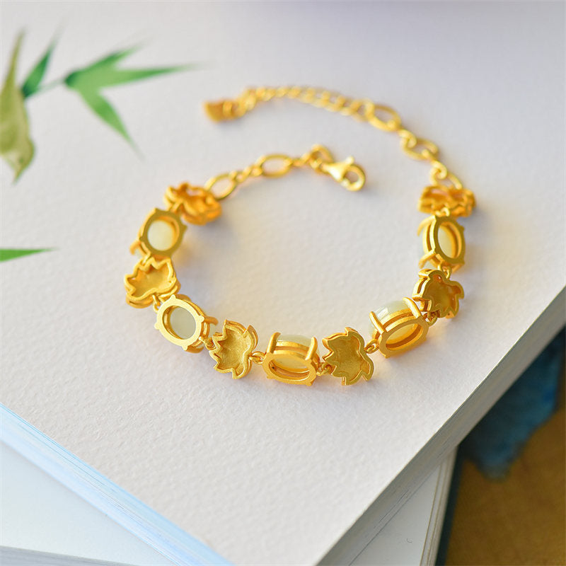 Wear FengShui White Jade Cyan Jade Lotus Protection Bracelet