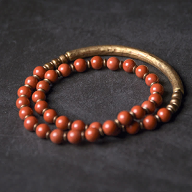 Wear FengShui Red Jasper Moss Agate Black Obsidian Crystal Copper Peace Couple Bracelet