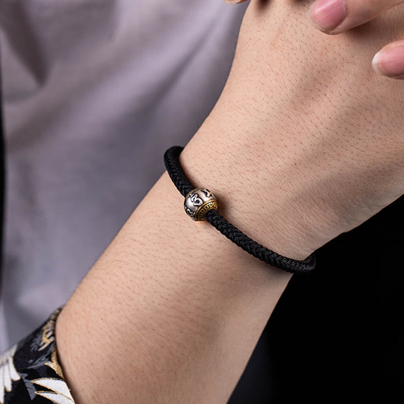 Wear FengShui 925 Sterling Silver Tibet Handmade Om Mani Padme Hum Luck Protection King Kong Knot Braided Bracelet