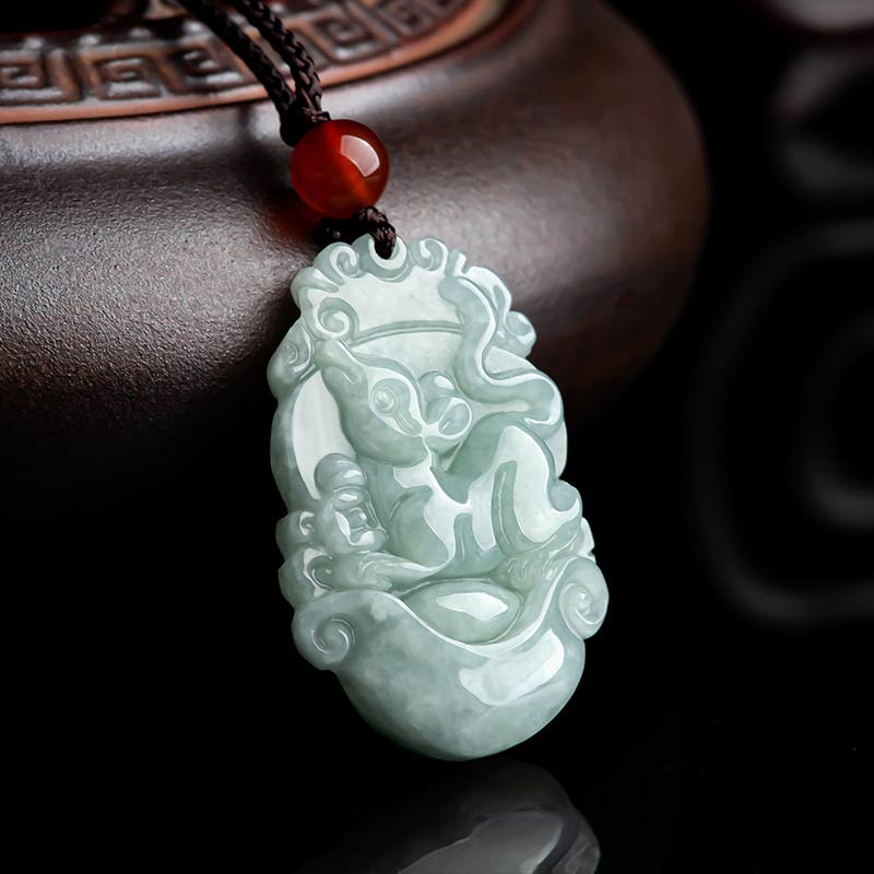 Wear FengShui Natural Jade 12 Chinese Zodiac Sucess Pendant Necklace