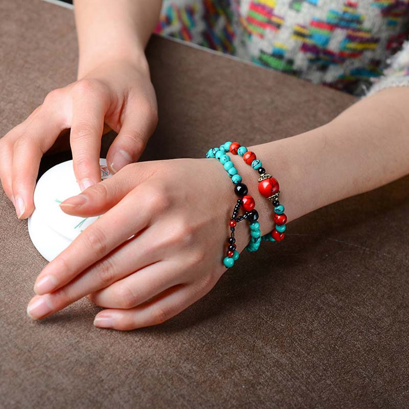 Wear FengShui Turquoise Black Onyx Red Turquoise Bead Protection Bracelet