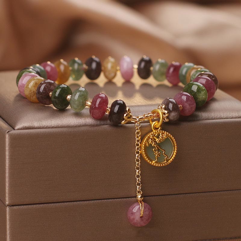 Wear FengShui Colorful Tourmaline Cute Flower Rabbit Charm Love Bracelet