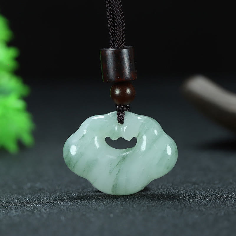 Wear FengShui Tianshan Jade Golden Silk Jade Chinese Lock Charm Abundance Necklace Pendant