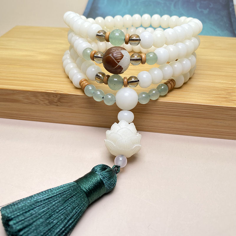 Wear FengShui White Bodhi Seed Mala 108 Beads Protection Bracelet