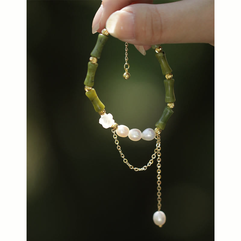 Wear FengShui Green Bamboo Jade Lily of the Valley Wealth Bracelet