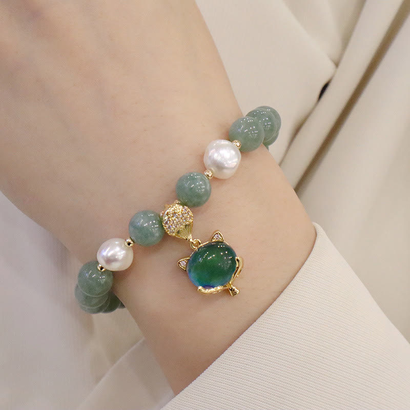Wear FengShui Jade Pearl Color-Changing Fox Charm Luck Bracelet