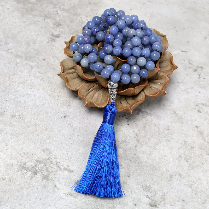 Wear FengShui 108 Mala Blue Aventurine Beads Yoga Meditation Prayer Beads Necklace
