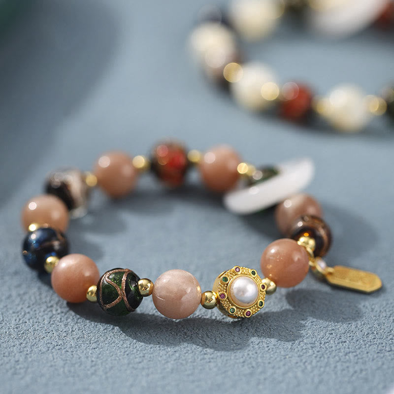 Wear FengShui Tibetan Incense Ash Liuli Glass Tridacna Stone Sun Stone Om Mani Padme Hum Prayer Wheel Charm Bracelet