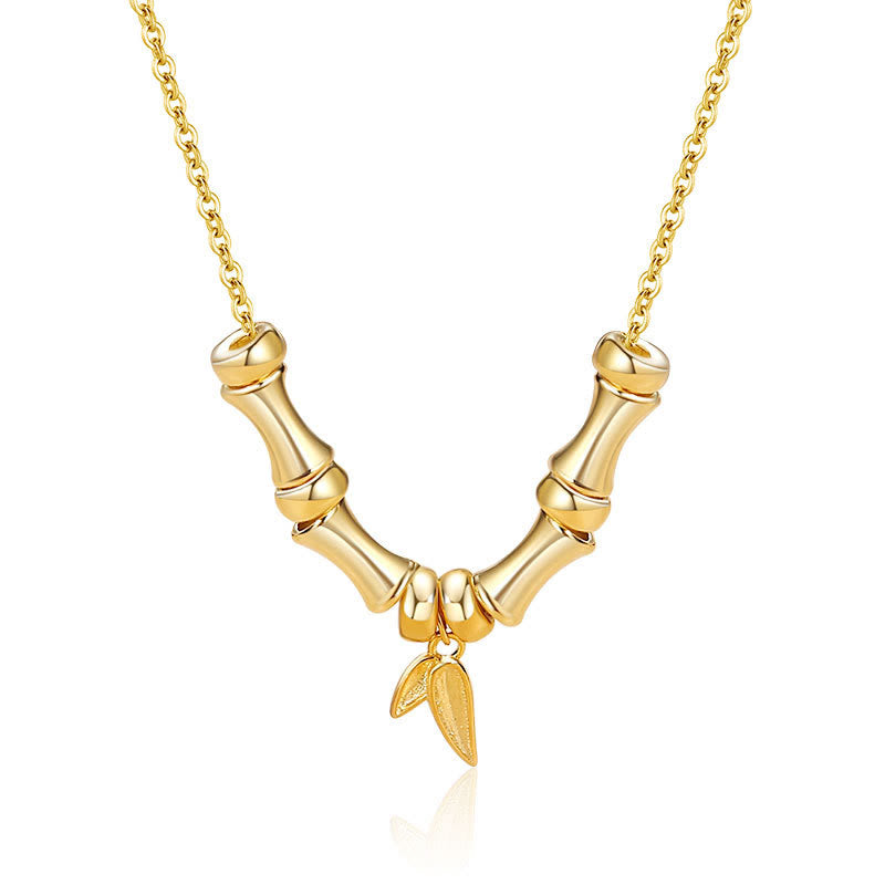 Wear FengShui Golden Bamboo Pattern Titanium Steel Wealth Necklace Pendant