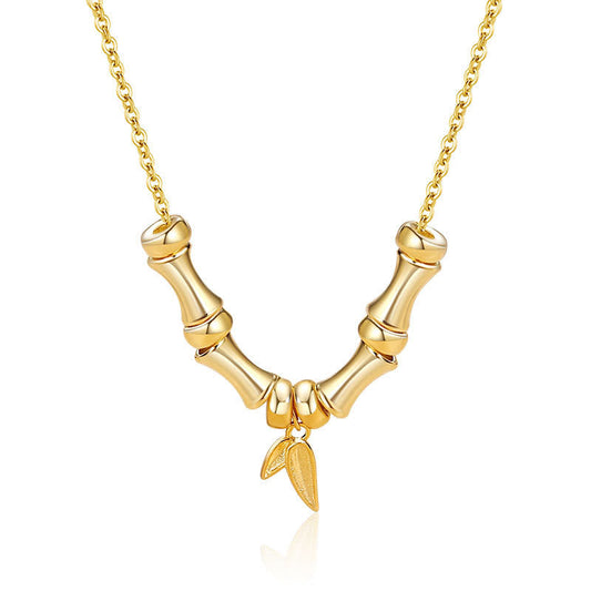 Wear FengShui Golden Bamboo Pattern Titanium Steel Wealth Necklace Pendant