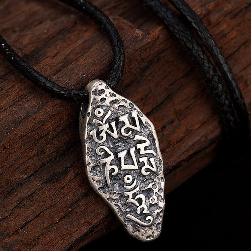 Wear FengShui Tibetan 925 Sterling Silver Om Mani Padme Hum Dorje Vajra Engraved Strength Necklace Pendant