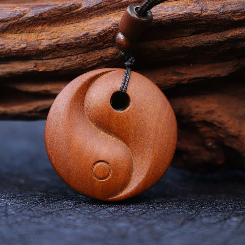 Wear FengShui Lightning Struck Jujube Wood Yin Yang Luck Protection Necklace Pendant